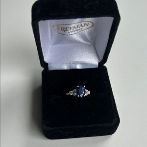 14 Caret Silver Ring with Saphire and Diamond stones